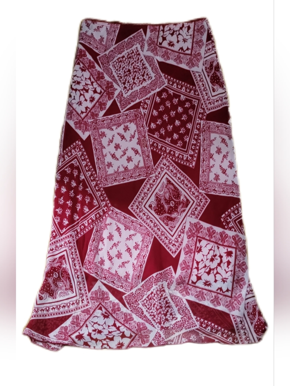 Xi Vintage Y2K Red Bandana Patchwork Midi Skirt